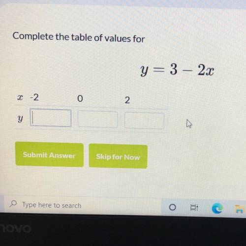 Complete the table of values for