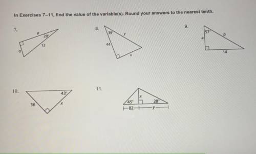 Find the variable(s) using trigonometric ratios