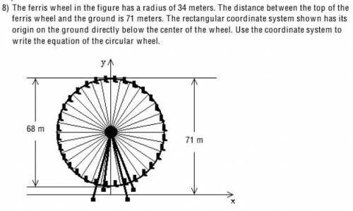 Please Help! Use the coordinate system to write the equation of the circular wheel.