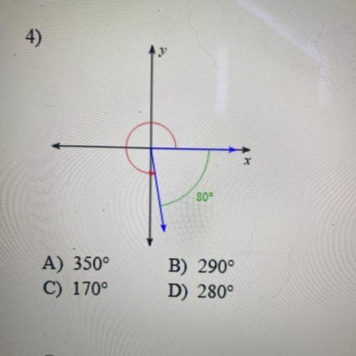 Find angle measure 
A) 350°
B)290°
C)170°
D)280°