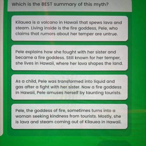 Which is the best summary of this myth (the fire goddess)

answer soon as possible thank u<3
