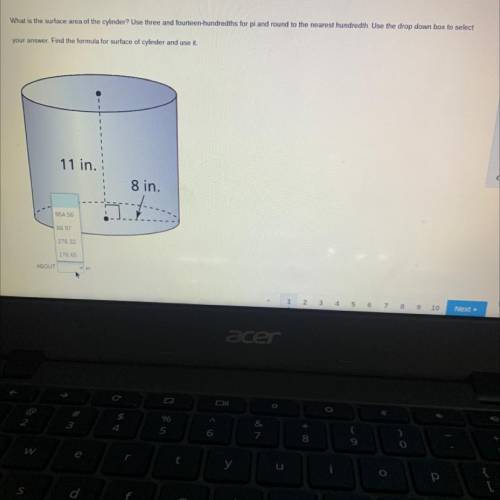 What is the surface area of the cylinder? Use three and fourteen-hundredths for pi and round to the