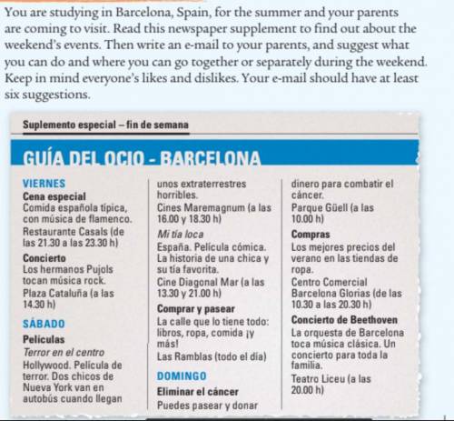 you are studying in Barcelona, Spain, for the summer and your parents are coming to visit. Read thi