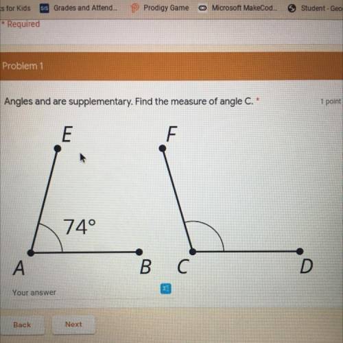 Angles and are supplementary. Find the measure of angle C