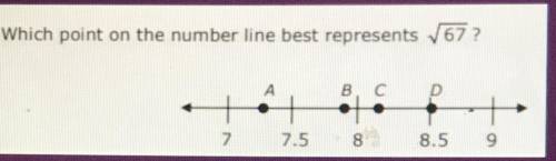 Which point on the number line best represents √67?