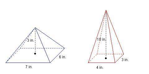 Which pyramid has a greater volume, and how much greater is its volume?

A.) The volume of the pyr