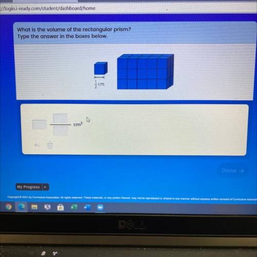 What is the volume of the rectangular prism?
Type the answer in the boxes below.
cm
cm3