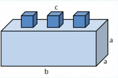 Three same-sized cubes are attached to the top of a rectangular prism as shown below. If a = 13 cm,