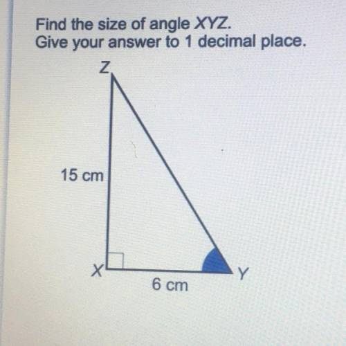 Find the size of angle XYZ.
Give your answer to 1 decimal place.
15 cm
6 cm