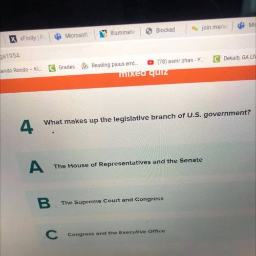 What makes up the legislative branch of U.S. government?