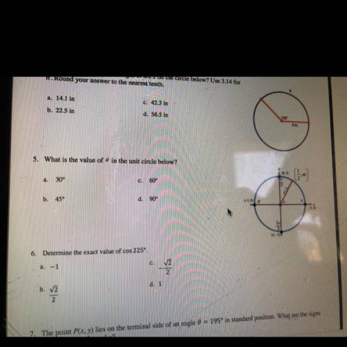 5. What is the value of 8 in the unit circle below?
30°
600
b.
45°
d.
90°