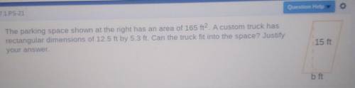 the area of the parking space shown at the right has an area of 156 ft squared a custom truck has r