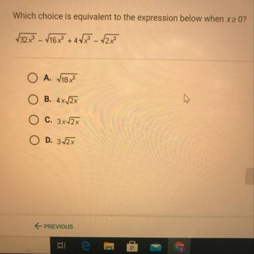 Which choice is equivalent to the expression below when x>/0