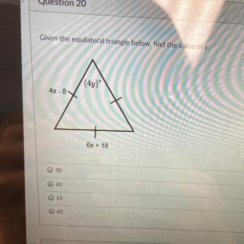 Givin the equilateral triangle below find the value of y