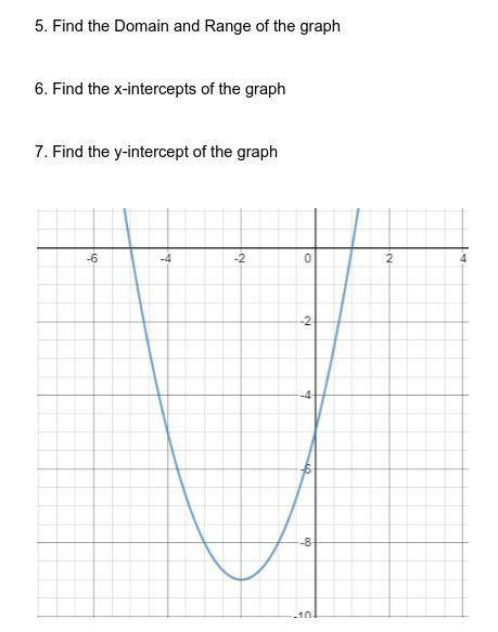 Find the Domain and Range of the graph.

Find the x-intercepts of the graph. 
Find the y-intercept