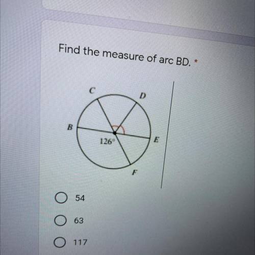 HELP ME PLEASE!!!Find the measure of arc BD