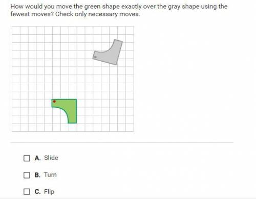 how would you move the green shape exactly over the gray shape using the fewest moves? check only n