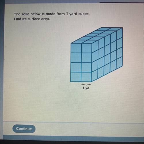 The solid below is made from 1 yard cubes.

Find Its surface area.
Help me please what do I put