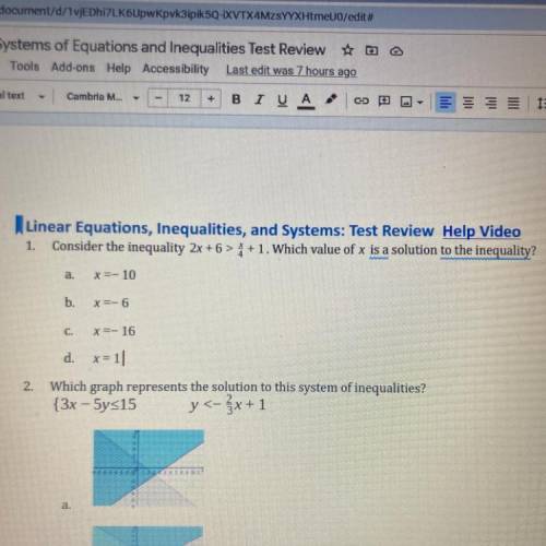 ❗️❗️❗️ (Only number 1 )Linear Equations, Inequalities, and Systems: Test Review Help Video

Consid