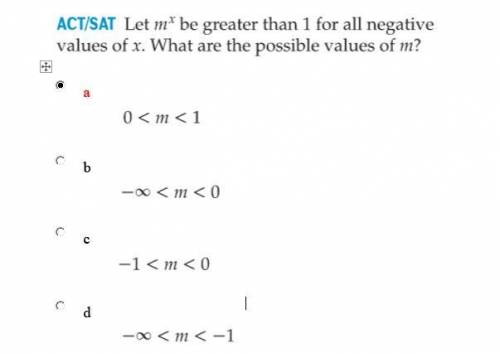 Please help me

Let m^x be greater than 1 for all negative values of x. What are the possible valu