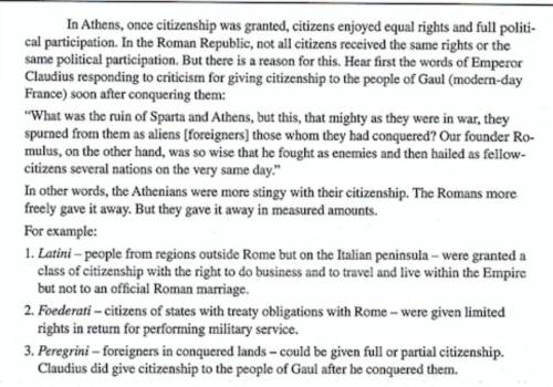 The document says that the Romans sometimes gave away citizenship rights in measured amounts. Use a