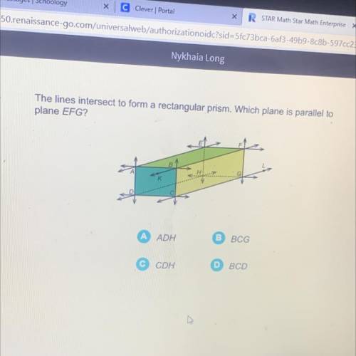 Due today!!!

The lines intersect to form a rectangular prism. Which plane is parallel to
plane EF