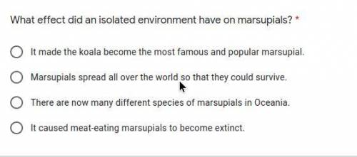 What effect did an isolated environment have on marsupials? *

1.It made the koala become the most