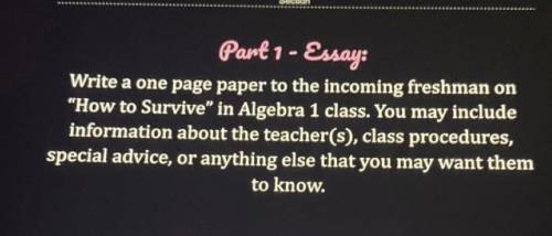 How to survive algebra 1 assay please help!