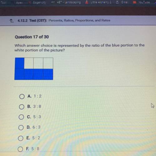 Which answer choice is represented by the ratio of the blue portion to the

white portion of the p