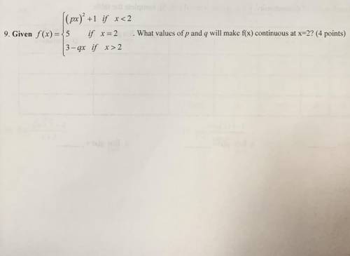 What values of p and q will make f(x) continuous at x=2?