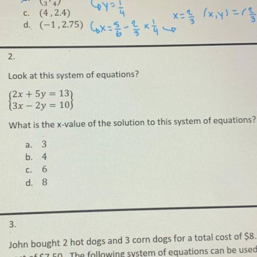 PLSS HELP (What is the x-value of the solution to this system of equations?)