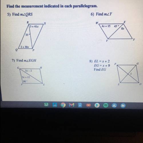 Find the measurements indicated in each parallelogram. No link pls