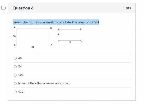 Given the figures are similar, calculate the area of EFGH