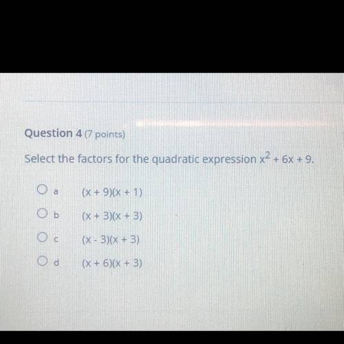 Select the factors for the quadratic expression x^2+6x+9