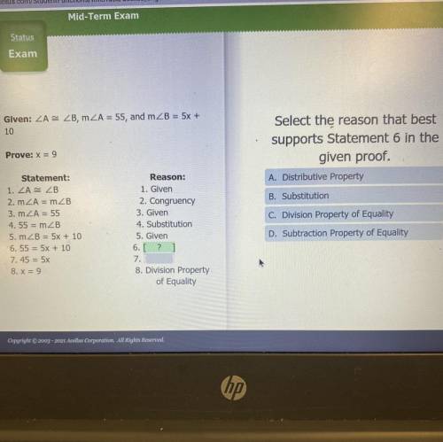 Select the reason that the best supports statement 6 in the given proof
