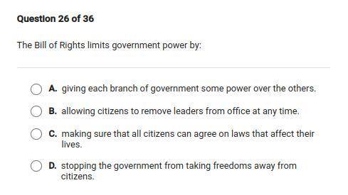 The Bill of Rights limits government power by: