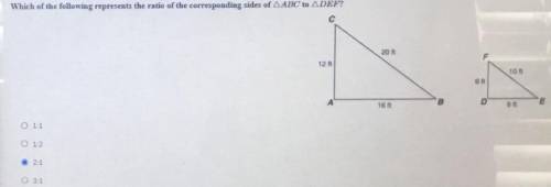 Which of the following represents the ratio of the corresponding sides of ABC to DEF?

PLEASE HELP