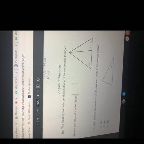 The figure shows a large triangle divided into two smaller triangles what is the value of x in the