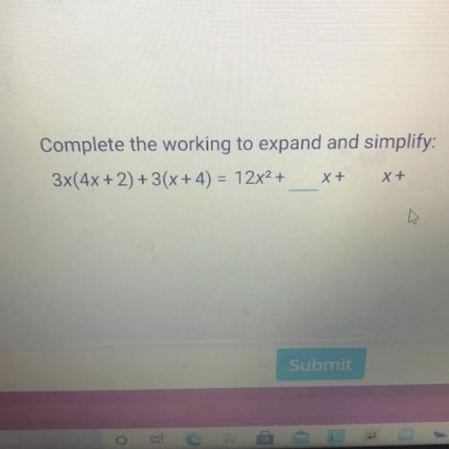 Plzzz HUURRYYY and pls explain

Complete the working to expand and simplify:
3x(4x + 2) + 3(x + 4)