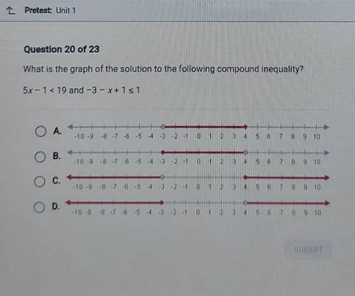 Questlon 20 of 23 What is the graph of the solution to the following compound inequality? 5x-1 <