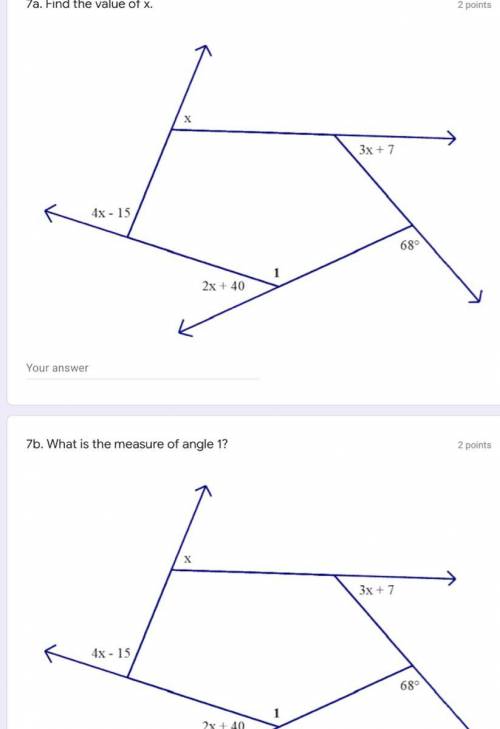 What is the value of x and the measurement of angle 1?