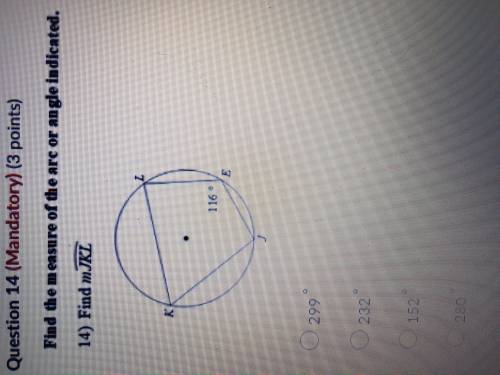 PLEASE HELP ASAP Find the measure of the arc or angle indicated...