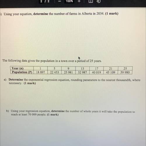 HELP

a.) determine the exponential regression equation, rounding parameters to the nearest thousa