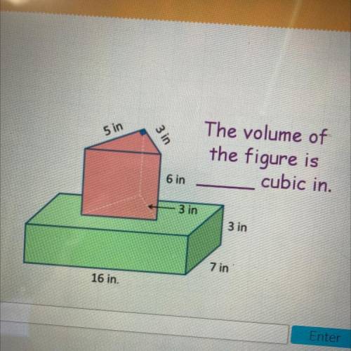 5 in

3 in
The volume of
the figure is
cubic in.
6 in
3 in
3 in
7 in
16 in.