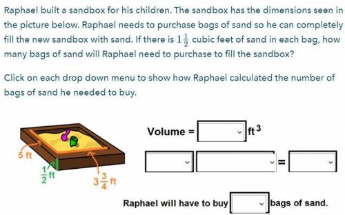 Raphael built a sandbox for his children. The sandbox has the dimensions seen in the picture below.