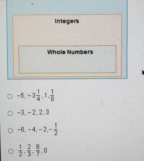 Which set of numbers includes only integers?

Rational Numbers Integers Whole Numbers​