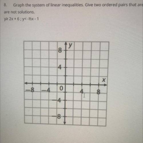 Graph the system of linear inequalities give two ordered pairs that are solutions and two that are