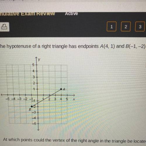 ANSWER ASAP!! URGENT

At which points could the vertex of the right angle in the triangle be locat