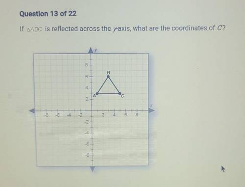 Question 13 of 22 If AABC is reflected across the yaxis, what are the coordinates of C? A(3,-5) B(-