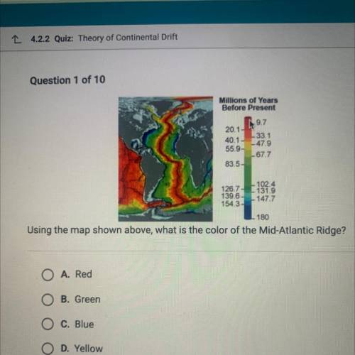 Using the map shown above, what is the color of the mid-Atlantic ridge?